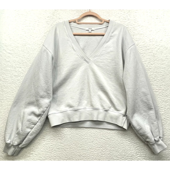 Agolde Tops - Agolde Sweatshirt Womens Medium White Pullover Low V Neck Balloon Sleeve Relaxed